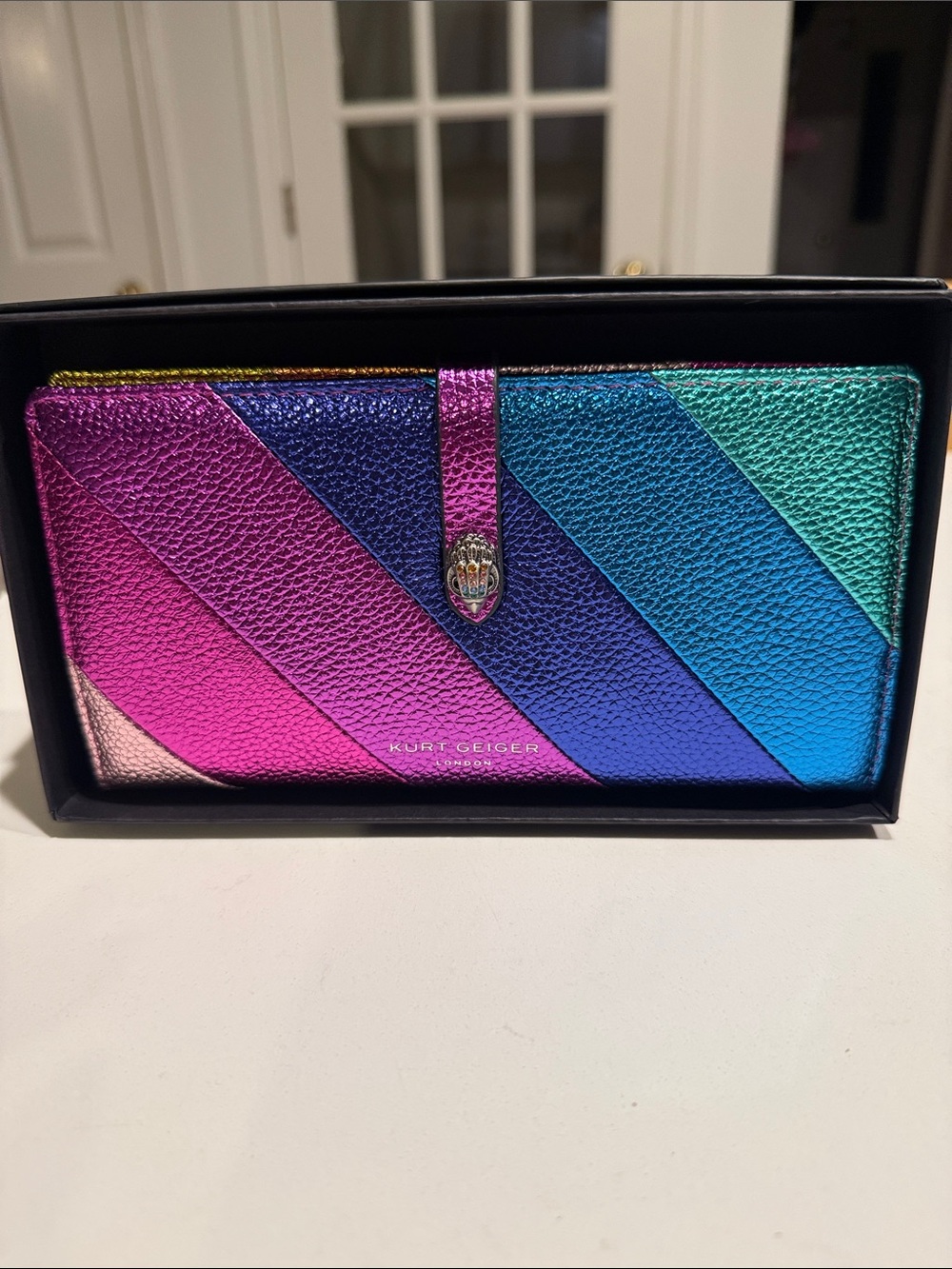 Kurt Geiger Iridescent Chevron Wallet in Purple, Blue & Teal